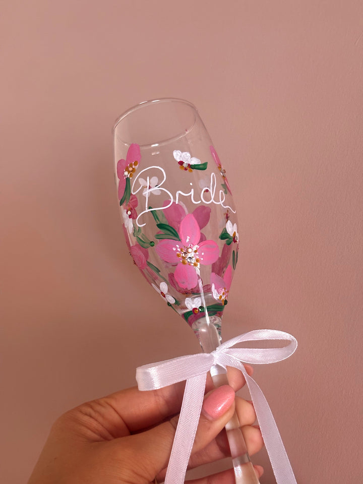 Hand Painted Wedding/ Bridal Glasses With Embellishment