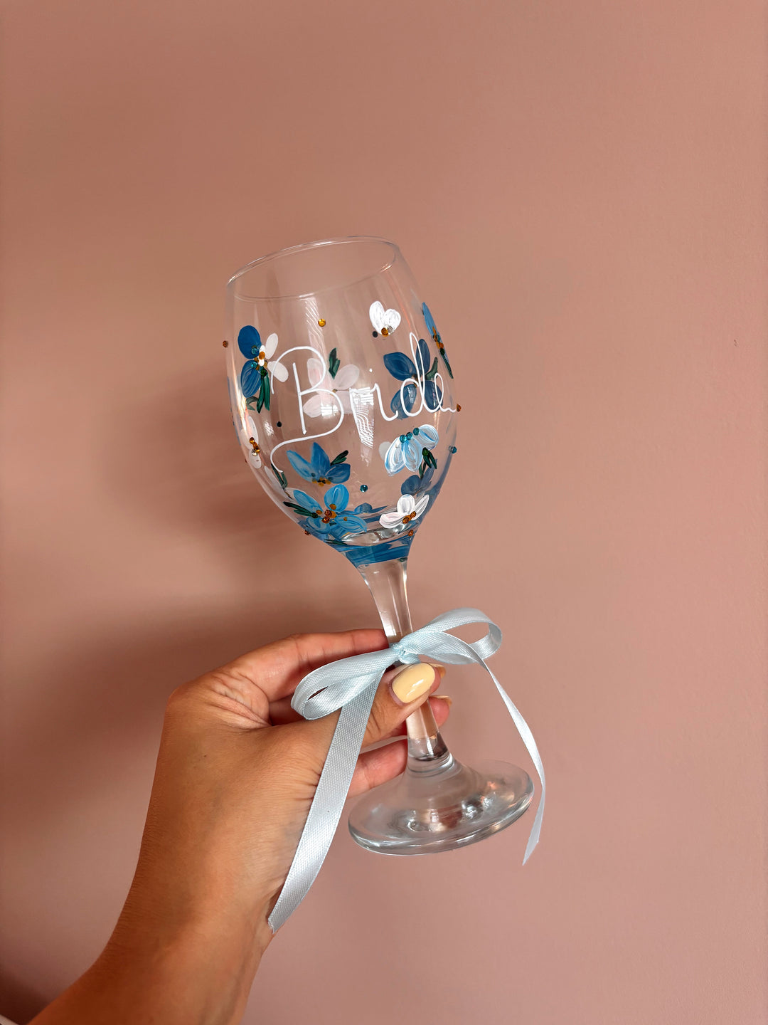 Hand Painted Wedding/ Bridal Wine Glasses With Embellishment