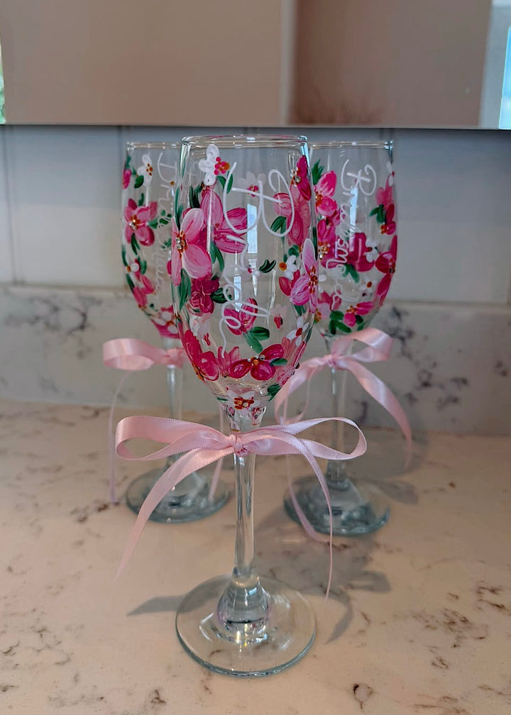 Hand Painted Wedding/ Bridal Prosecco Glasses With Embellishment