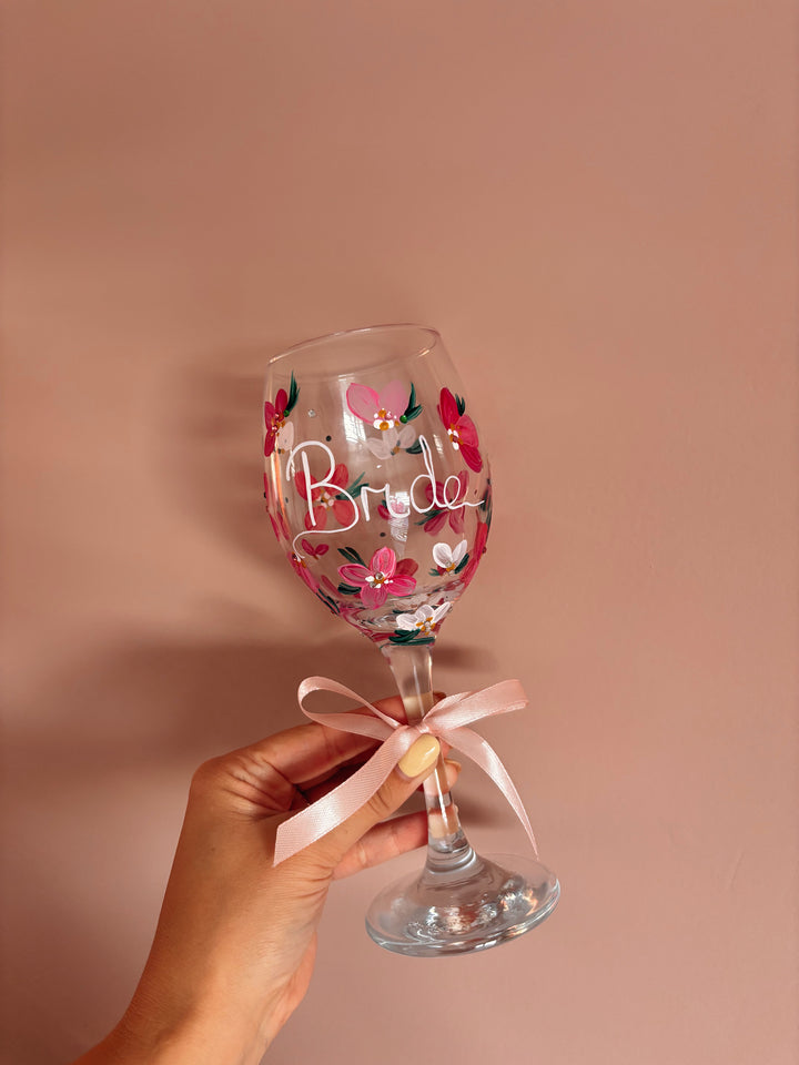 Hand Painted Wedding/ Bridal Wine Glasses With Embellishment