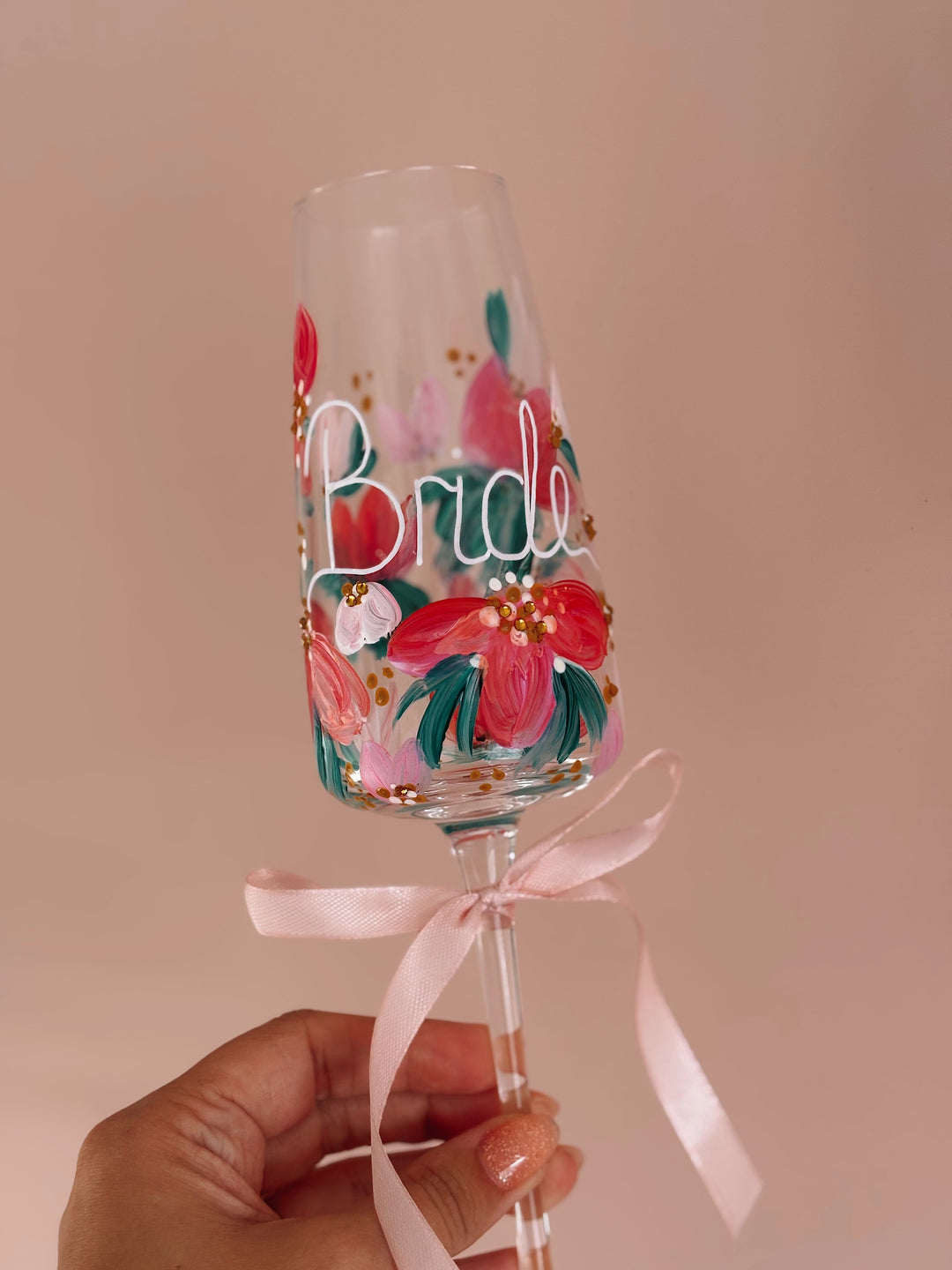 Premium Hand Painted Wedding/ Bridal Prosecco Glasses With Embellishment