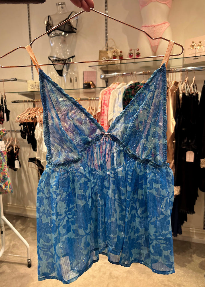 Blue Printed Metallic Thread Bralette