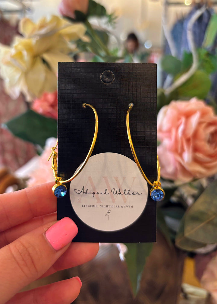 Blue Jewel Hoop Earrings