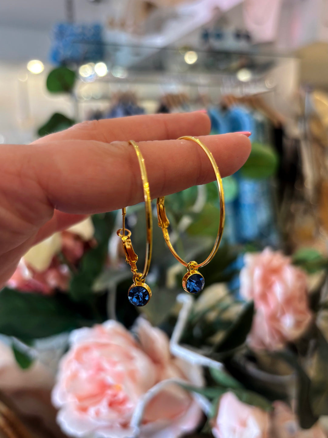 Blue Jewel Hoop Earrings
