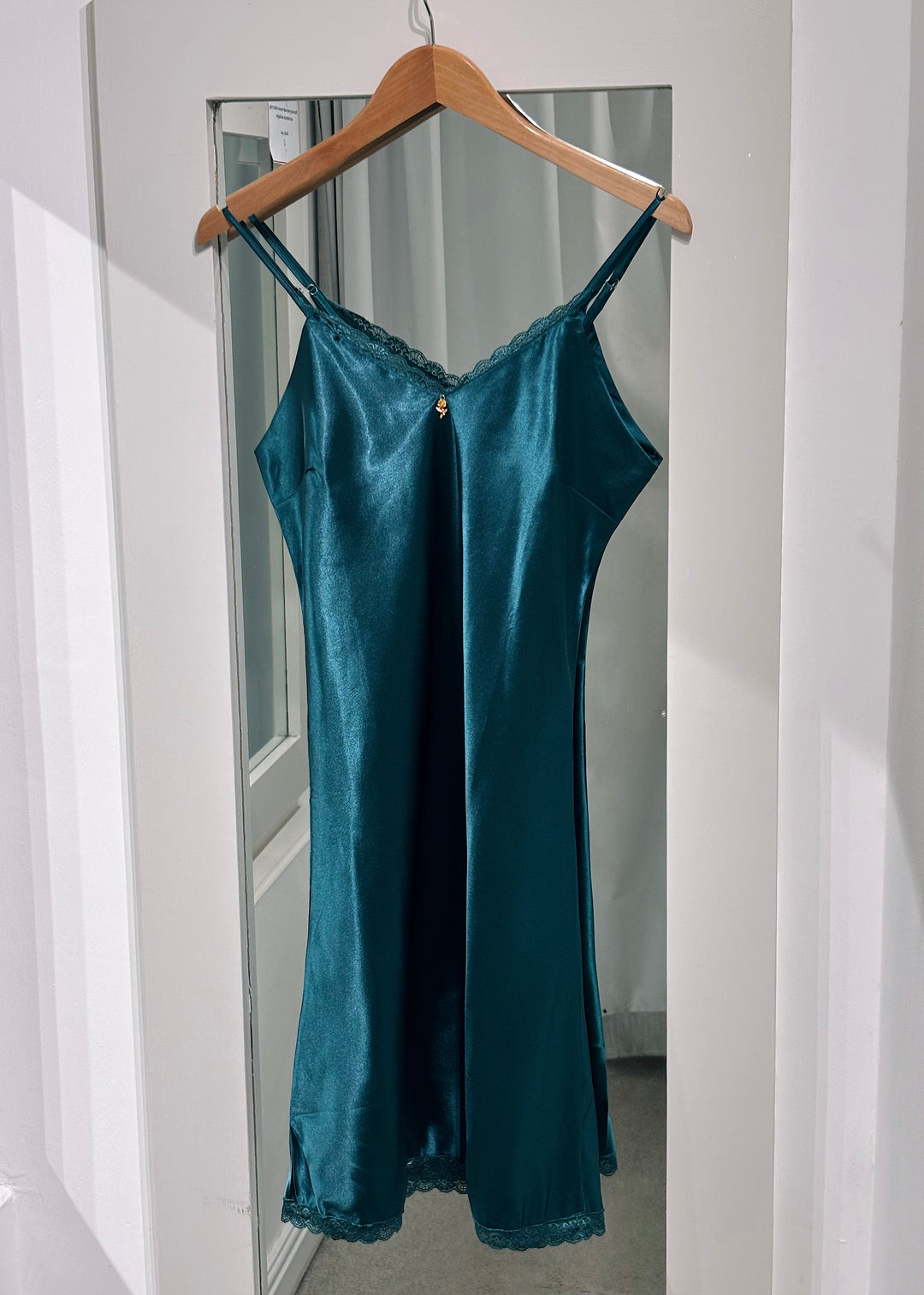Jade Satin Night Dress With Lace Trim