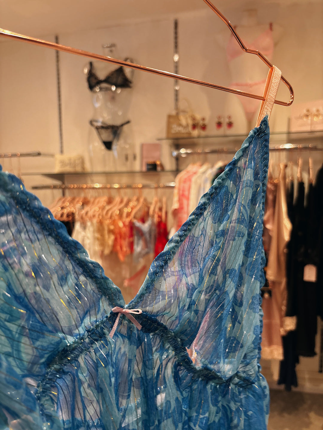 Blue Printed Metallic Thread Bralette