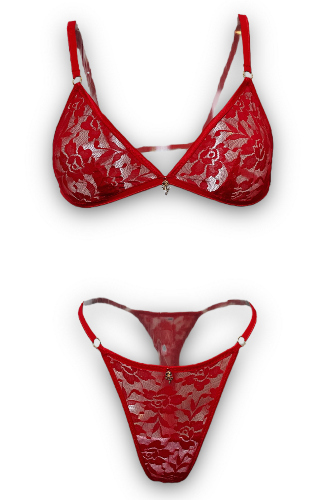 Red Lace Triangle Bra & Thong Lingerie Set 