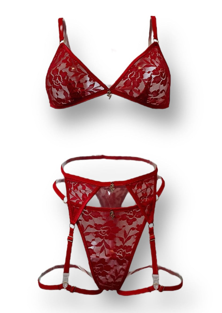 Red Rose Lace 4-piece Lingerie Set - Sizes XXS-5XL